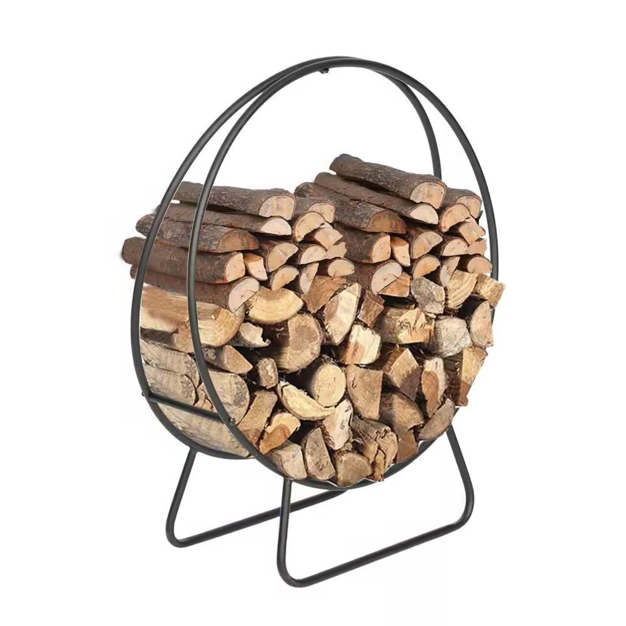 2ft Firewood Rack Indoor Outdoor Steel Log Holder Stylish Black Powder-Coated Wood Storage